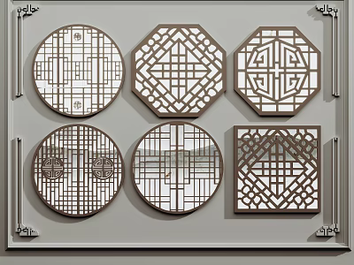 Traditional Wooden Carved Windows With Circular Octagonal Square Shapes And Geometric Patterns For Architectural Decoration 3d model