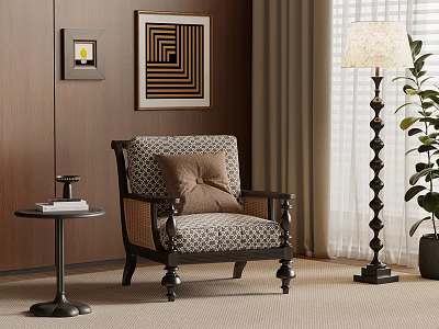 Accent Chair With Decorative Pillow Cozy Living Room Side Table Floor Lamp And Potted Plant 3d model