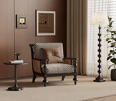 Accent Chair With Decorative Pillow Cozy Living Room Side Table Floor Lamp And Potted Plant 3d model
