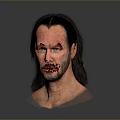 Realistic 3D Model of Man with Long Hair Beard and Facial Scars