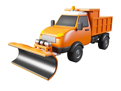 Heavy Duty Orange Utility Truck With Snow Plow Warning Light And Large Wheels 3d model