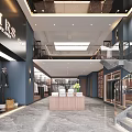 Stylish Clothing Store Interior Design With Blue Walls Clothing Racks Wooden Counter And Staircase