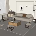 Sofa Coffee Table Combination Double Sofa Coffee Table Leisure Chair Side Table Corner Table 3d model