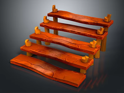 Wooden Tiered Staircase Display Structure With Natural Texture And Carved Edge Support Blocks 3d model