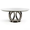 Modern Round Coffee Table With Marble Top And Geometric Metal Ring Base Design