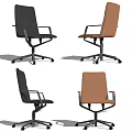 Contemporary Black And Brown Office Chair Interior With Swivel Wheels And Armrests
