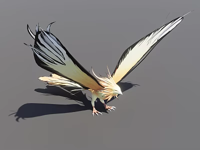 Flying Animal Eagle With Butterfly Wings Black White And Beige Body Standing Spread Wings Posture 3d model