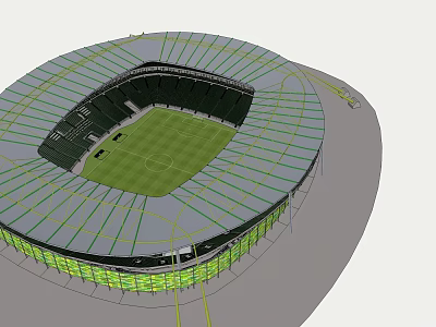 Modern Circular Stadium 3D Model With Green Roof And Football Pitch 3d model