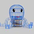 Blue Octopus Shaped Playground Equipment with Cage Structure Slides Platform and Netting 3d model