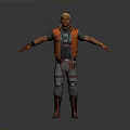 Futuristic 3D Character Model In Orange Vest With Gray Pants And Mechanical Leg Details Standing