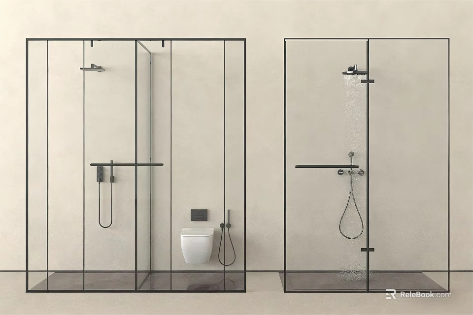 Modern Shower Sauna Design With Glass Partition And Shower Fixtures In Bathroom Space 3d model 
