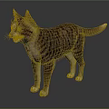 Realistic Brown And Black Striped Cat Standing With Yellow Eyes On Gray Background