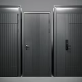 Three Modern Striped Metal Security Doors In Matte Black With Locks 3d model