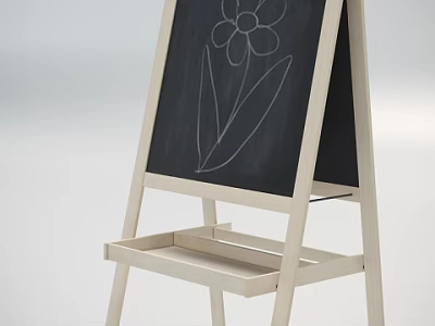 Light Colored Wooden Easel Chalkboard Hanging with Flower Drawing and Tray 3d model