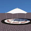White Tensile Membrane On Circular Ground With Red White Pattern Brick Pavement Under Blue Sky 3d model