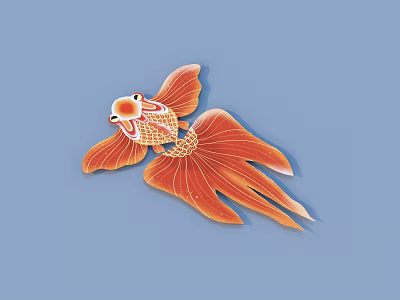 Artistic Orange Goldfish With Flowing Tail Fins On Blue Background Design 3d model
