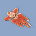 Artistic Orange Goldfish With Flowing Tail Fins On Blue Background Design
