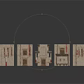 Small Architectural Models Featuring Various Style Houses And Wall Structures In Brown Red