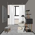 Cozy Lounge Room With Cat Tree Round Sofa And Art Painting