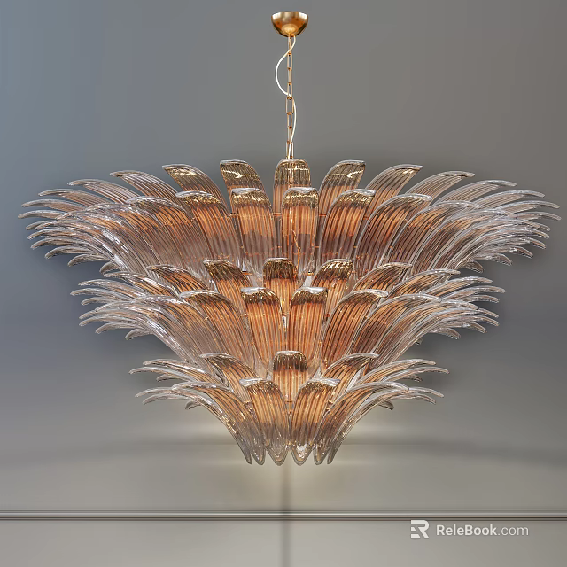 Elegant Layered Crystal Chandelier With Glass Petal Design And Golden Accents 3d model 
