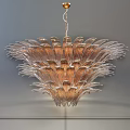 Elegant Layered Crystal Chandelier With Glass Petal Design And Golden Accents