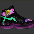 Stylish High Top Sneakers With Colorful Graphics And Pink Purple Green Accents