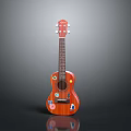 Red Wooden Ukulele With Decorative Stickers And Glossy Finish As Household Item