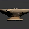 Ceramic Sculpted Bowl with Cracks Restoration Marks Decorative Rim Small Spout and Light Brown Color