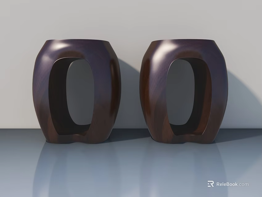 Dark Brown Wooden Swing Door With Unique Oval Design For Home Interior 3d model 