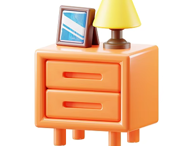 Orange Entryway Side Cabinet with Two Drawers Topped with Yellow Lamp and Photo Frame 3d model