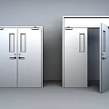 Blue Steel Doors With Double And Open Single Design In Gray Interior