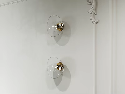 Modern Gold Base Glass Wall Lamps Mounted On White Wall With Decorative Molding 3d model
