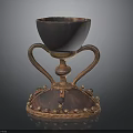 Artistic Cup Shaped Sculpture Carving With Double Handles And Decorative Brown Gold Base Dot Details