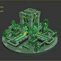 3D Fantasy Structure With Dragon Statues Geometric Tower Glowing Lines And Circular Base 3d model
