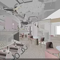 Bright Modern Restaurant Interior With Colorful Seating Cloud Shaped Decor And Hanging Lights