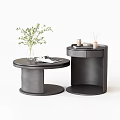 Two Modern Black Round Coffee Tables With Vase Magazine And Aromatherapy Sticks