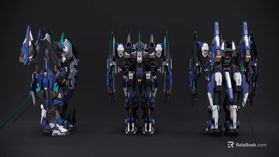 Smart Machines Three Angles View With Mechanical Design And Blue White Black Robotic Structure 3d model