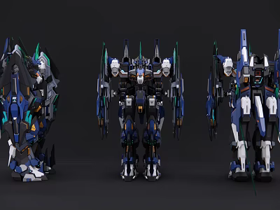 Smart Machines Three Angles View With Mechanical Design And Blue White Black Robotic Structure 3d model