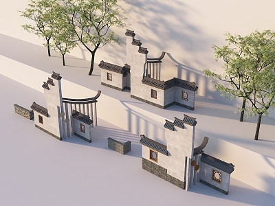 Chinese Style Landscape Wall Creative Landscape Wall Village Entrance Landscape Wall Structure Chinese Style Spirit Fortress Entrance Sign 3d model