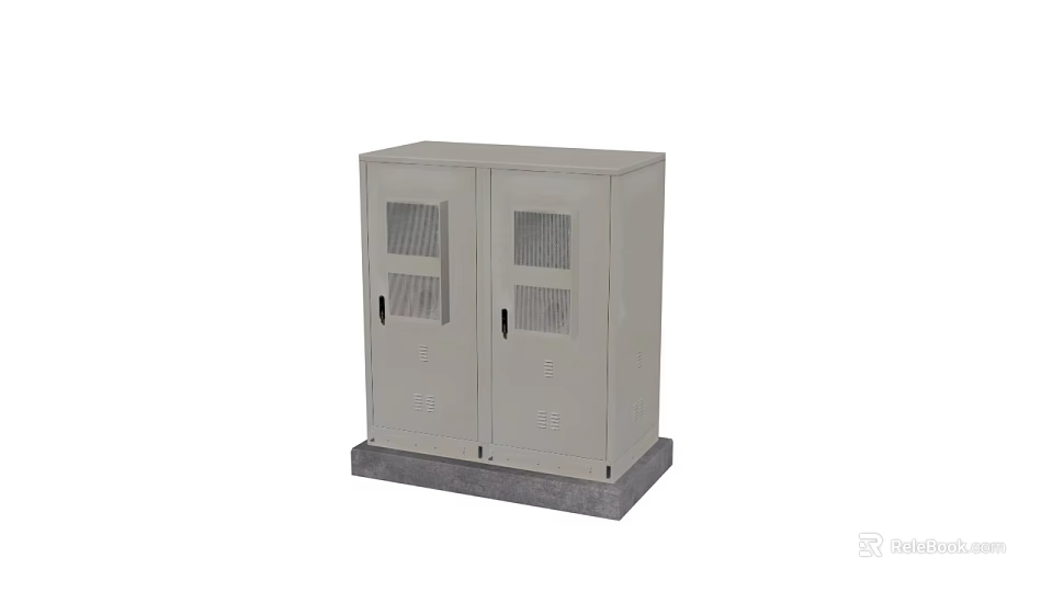 Industrial Control Cabinet With Double Doors Ventilation Grilles And Metal Base Stand 3d model 