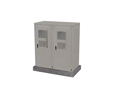 Industrial Control Cabinet With Double Doors Ventilation Grilles And Metal Base Stand 3d model
