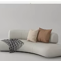 Modern White Sectional Sofa with Beige Brown Throw Pillows and Plaid Blanket 3d model