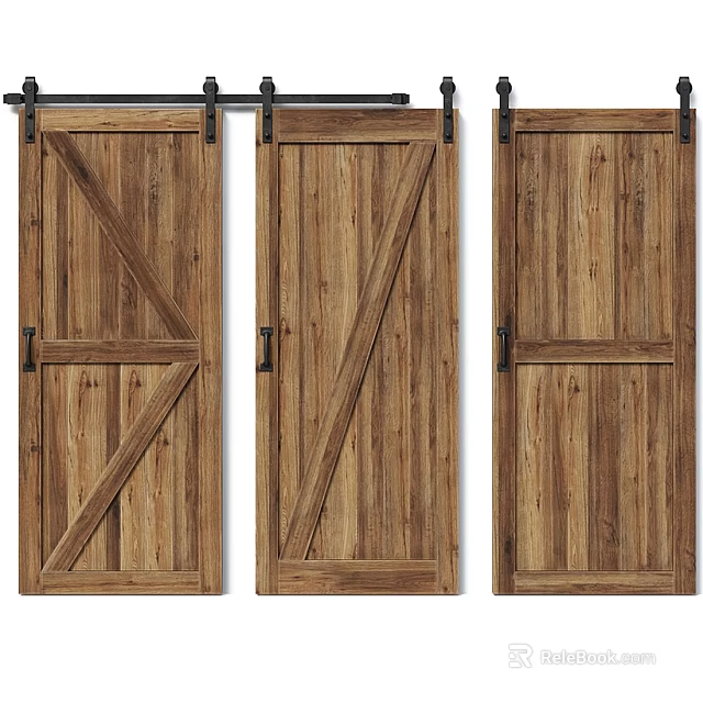 Wooden Barn Doors With Rustic Design Diagonal Braces And Panel Details 3d model 