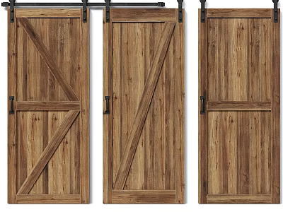 Wooden Barn Doors With Rustic Design Diagonal Braces And Panel Details 3d model