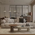 Modern Dining And Living Room Interior Design With Sofa Coffee Table Dining Table And Lighting 3d model