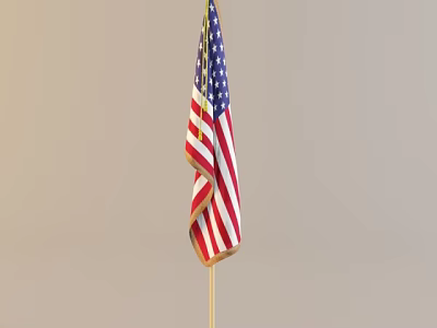 Waving American Flag With Red White Blue Stripes And White Stars On Golden Pole 3d model