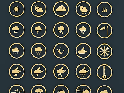 Decorative Wall Decor With Various Round Golden Weather Icons And Symbols 3d model