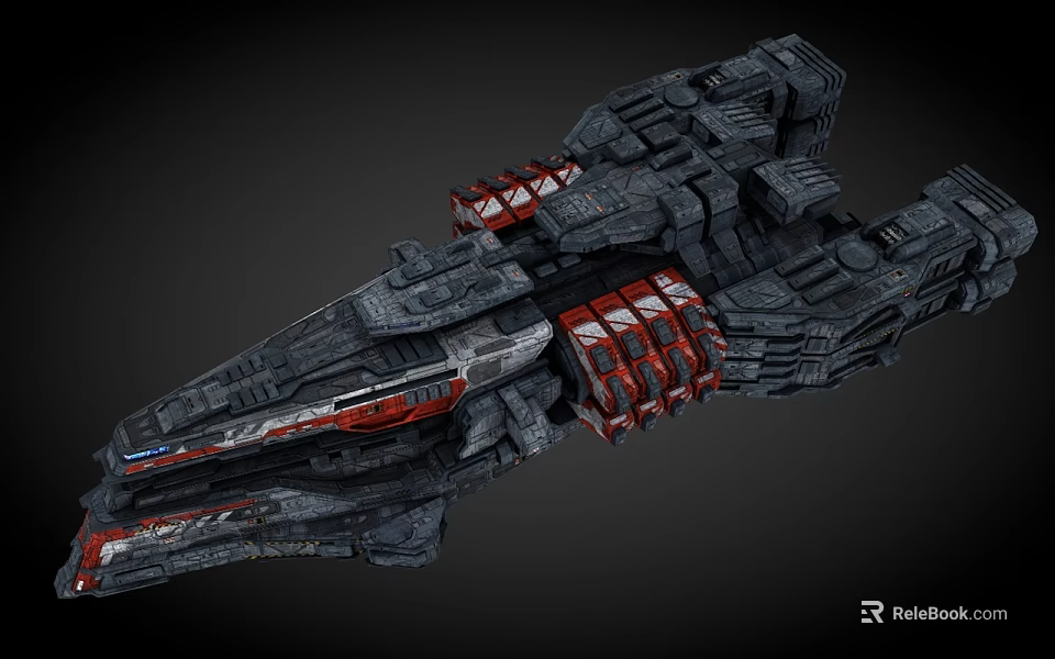 Futuristic Sci Fi Spaceship With Intricate Mechanical Structure Gray Red Modules 3d model 