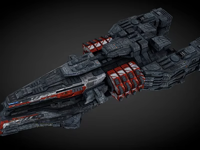 Futuristic Sci Fi Spaceship With Intricate Mechanical Structure Gray Red Modules 3d model