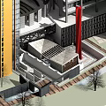 Modern High Rise Residential Building Complex With Glass Curtain Walls And Pedestrian Area